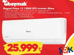 BAYMAK ELEGANT PRİME 12 12000 BTU INVERTER KLİMA